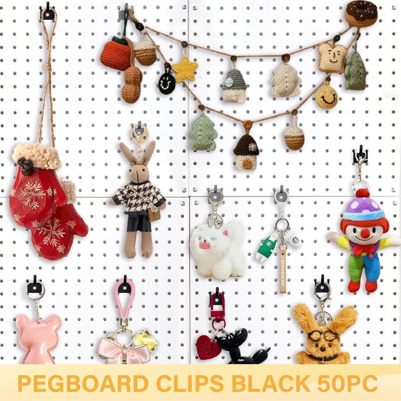 BFPeaky Metal Pegboard Hooks 50 PC- Black Prong Peg Board Hooks for Hanging Jewelry, Pictures & Crafts - Fits 1/4 and 1/8 Peg Board - Pegboard Clips for Workshop, Retail Display & Home Organization - Image 5